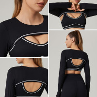 HUCAI Custom Cropped Seamline Pullover in Kardashian-Inspired Fabric Layering Yoga Top