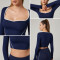 HUCAI Custom Sweetheart Square Neck Yoga Top with Contrast Lines in Kardashian-Inspired Fabric