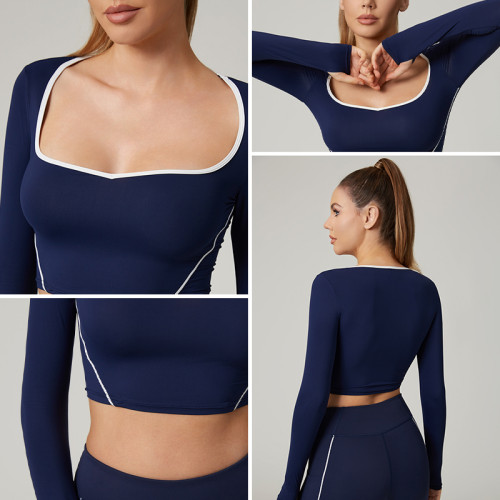 HUCAI Custom Sweetheart Square Neck Yoga Top with Contrast Lines in Kardashian-Inspired Fabric