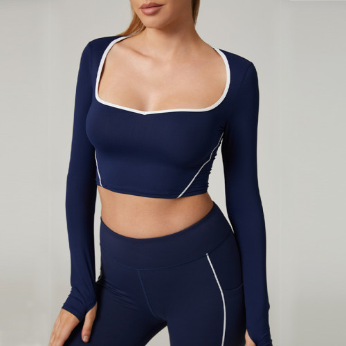 HUCAI Custom Sweetheart Square Neck Yoga Top with Contrast Lines in Kardashian-Inspired Fabric
