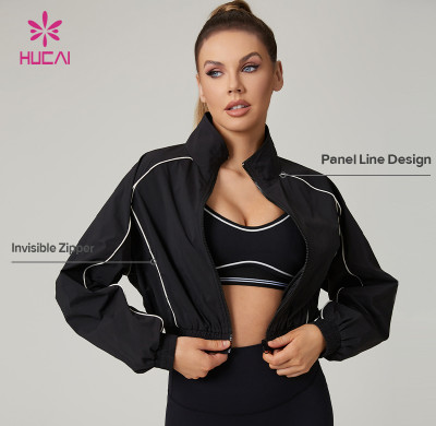 HUCAI Custom Women's Lightweight Cropped Jacket with Panel Stitching and Invisible Zip