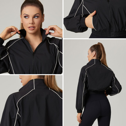 HUCAI Custom Women's Lightweight Cropped Jacket with Panel Stitching and Invisible Zip