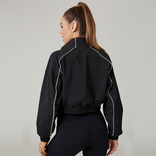 HUCAI Custom Women's Lightweight Cropped Jacket with Panel Stitching and Invisible Zip