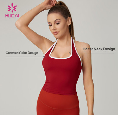 HUCAI Custom Women's Colorblock Strappy Open-Back Cropped Yoga Tank Top