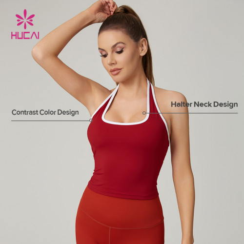 HUCAI Custom Women's Colorblock Strappy Open-Back Cropped Yoga Tank Top