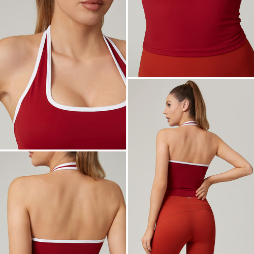HUCAI Custom Women's Colorblock Strappy Open-Back Cropped Yoga Tank Top