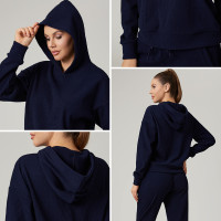 HUCAI Custom High Quality Elastic Corduroy Women's Sports And Leisure Hooded Sweatshirt