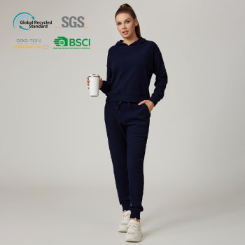 HUCAI Custom High Quality Elastic Corduroy Women's Sports And Leisure Hooded Sweatshirt