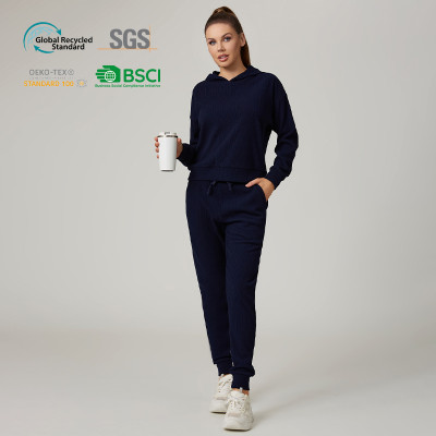 HUCAI Custom High Quality Elastic Corduroy Women's Sports And Leisure Hooded Sweatshirt