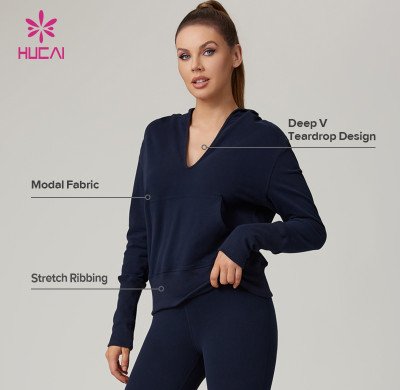 HUCAI Custom High Quality Deep V Modal Women's Hoodie