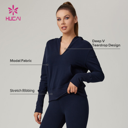 HUCAI Custom High Quality Deep V Modal Women's Hoodie