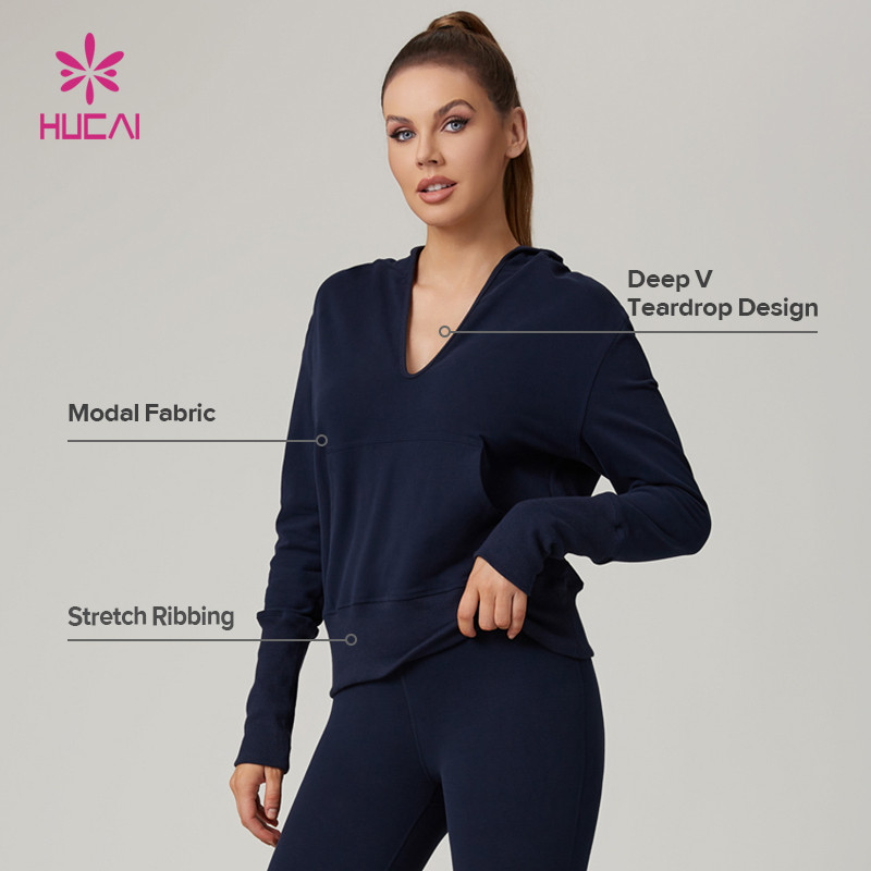 HUCAI Custom High Quality Deep V Modal Women's Hoodie
