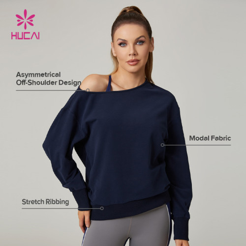 HUCAI Custom High Quality Asymmetrical Modal Off-Shoulder Sweatshirt For Women