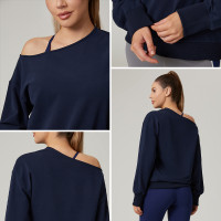 HUCAI Custom High Quality Asymmetrical Modal Off-Shoulder Sweatshirt For Women