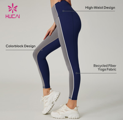 HUCAI Custom Environmentally Friendly Recycled Fiber Color Blocked High Waisted Yoga Pants For Women