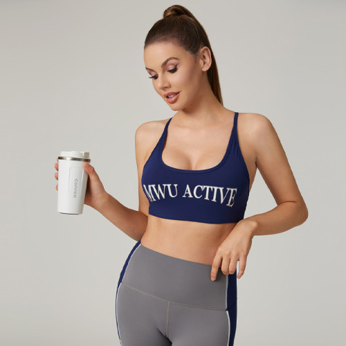 HUCAI Custom High Quality Preppy Style Recycled Printed Logo Sports Bra  For Women