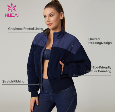 HUCAI Custom High Quality Cropped Sports Jacket with Faux Fur Panels Graphene Lining For Women