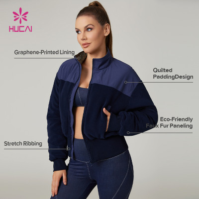 HUCAI Custom High Quality Cropped Sports Jacket with Faux Fur Panels Graphene Lining For Women