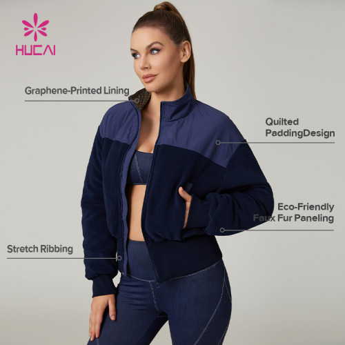 HUCAI Custom High Quality Cropped Sports Jacket with Faux Fur Panels Graphene Lining For Women