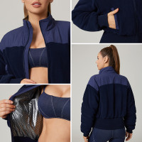 HUCAI Custom High Quality Cropped Sports Jacket with Faux Fur Panels Graphene Lining For Women