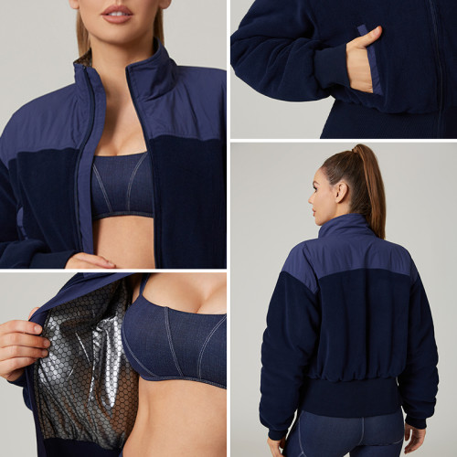 HUCAI Custom High Quality Cropped Sports Jacket with Faux Fur Panels Graphene Lining For Women