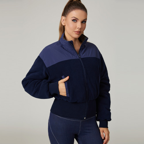 HUCAI Custom High Quality Cropped Sports Jacket with Faux Fur Panels Graphene Lining For Women