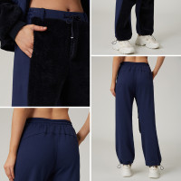 HUCAI Custom High Quality  Oversized Contrast Panels Corduroy Sports Pants For Women