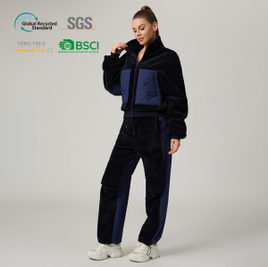 HUCAI Custom High Quality  Oversized Contrast Panels Corduroy Sports Pants For Women