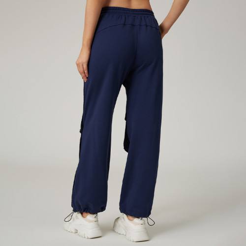 HUCAI Custom High Quality  Oversized Contrast Panels Corduroy Sports Pants For Women