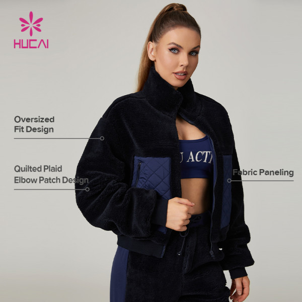HUCAI Custom Environmental Imitation Lamb Wool Oversize Short Fitness Jacket For Women