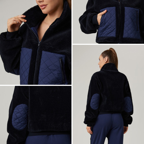 HUCAI Custom Environmental Imitation Lamb Wool Oversize Short Fitness Jacket For Women