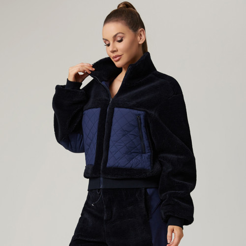 HUCAI Custom Environmental Imitation Lamb Wool Oversize Short Fitness Jacket For Women