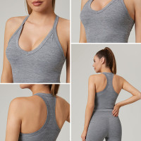 HUCAI Custom Nylon Polyester Slim Fit Deep V-Neck Yoga Tank Top For Women