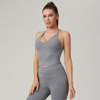 HUCAI Custom Nylon Polyester Slim Fit Deep V-Neck Yoga Tank Top For Women