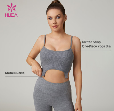 HUCAI Custom Knitted One-Piece Yoga Bra with Adjustable Strap and Metal Buckle