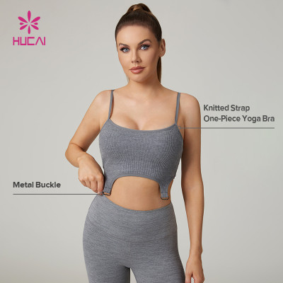 HUCAI Custom Knitted One-Piece Yoga Bra with Adjustable Strap and Metal Buckle