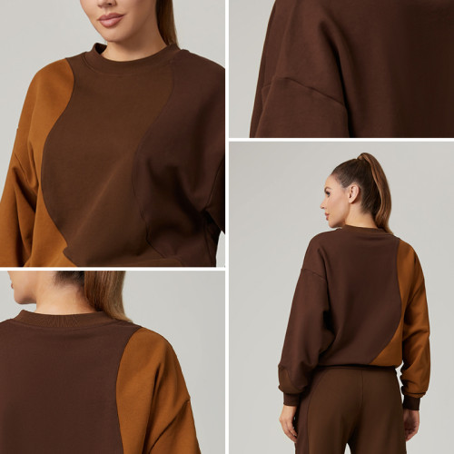 HUCAI Custom Women's High Quality 100% Cotton Color-Changing Wavy Panel Fleece Sweatshirt