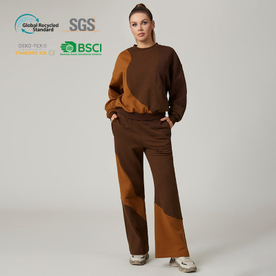 HUCAI Custom Women's High Quality 100% Cotton Color-Changing Wavy Panel Fleece Sweatshirt