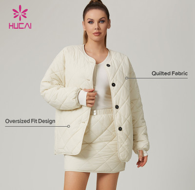 HUCAI Custom High Quality Lightweight Nylon Oversized Quilted Outerwear Sports Jacket For Women