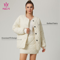 HUCAI Custom High Quality Lightweight Nylon Oversized Quilted Outerwear Sports Jacket For Women