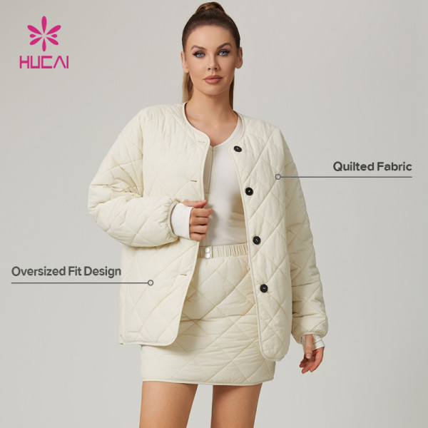 HUCAI Custom High Quality Lightweight Nylon Oversized Quilted Outerwear Sports Jacket For Women