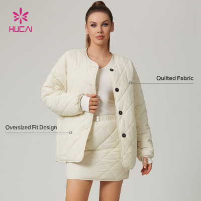 HUCAI Custom High Quality Lightweight Nylon Oversized Quilted Outerwear Sports Jacket For Women