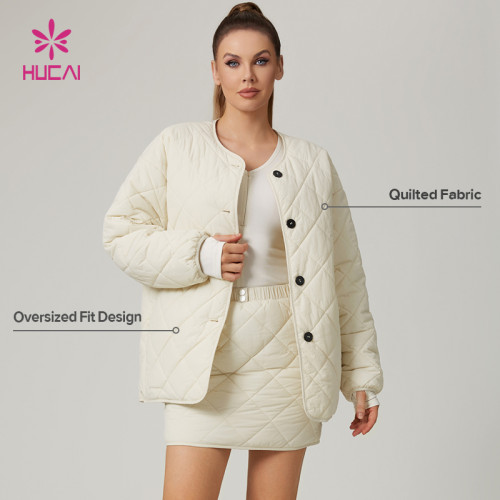 HUCAI Custom High Quality Lightweight Nylon Oversized Quilted Outerwear Sports Jacket For Women