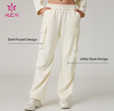 HUCAI Custom Women's Cotton Blend Cargo Pocket Utility Outdoor Running Sweatpants