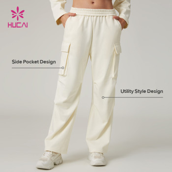 HUCAI Custom Women's Cotton Blend Cargo Pocket Utility Outdoor Running Sweatpants