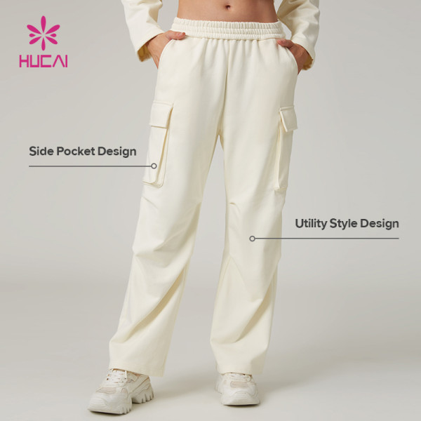 HUCAI Custom Women's Cotton Blend Cargo Pocket Utility Outdoor Running Sweatpants