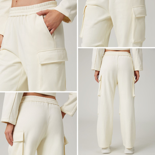 HUCAI Custom Women's Cotton Blend Cargo Pocket Utility Outdoor Running Sweatpants