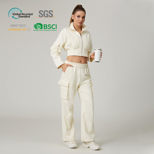 HUCAI Custom Women's Cotton Blend Cargo Pocket Utility Outdoor Running Sweatpants