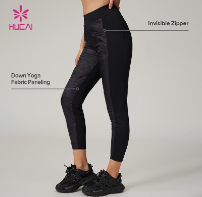HUCAI Custom Women's High-Stretch Yoga Leggings with Down Fabric Paneling