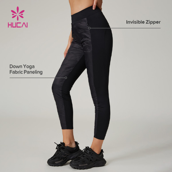 HUCAI Custom Women's High-Stretch Yoga Leggings with Down Fabric Paneling